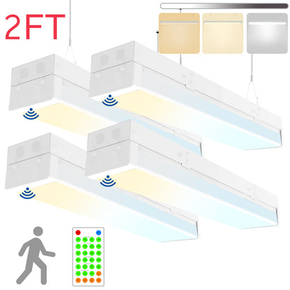 Walrusled 2FT Motion Sensor LED Stairwell Wraparound Batten Light with Remote, 2 Wattages/2 Lumens/3 CCT Selectable, 10W/20W 1250lm/2500lm, 3000K/4000K/5000K,100-277V, IP20, Dimmable 2 Foot LED Wrap Batten Light Fixture, 60CM Flush Mount LED Ceiling Light