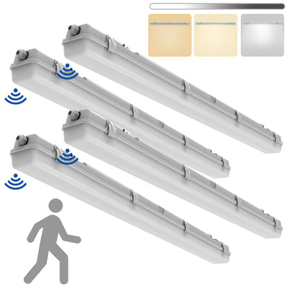 Walrusled 4FT Motion Sensor LED Wraparound Vapor Tight Batten Light, 2 Wattages/3 CCT Selectable 20W/40W 2500lm/5000lm 3000K/4000K/5000K, 100-277V, IP65, Dimmable 4 Foot LED Wrap Waterproof Light Fixture, 120CM Flush Mount Led Vapor Proof Ceiling Light