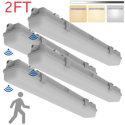 Walrusled 2FT LED-Rundum-Dampfdichte Lichtleiste mit Bewegungsmelder, 2 Wattagen/3 CCT wählbar 10W/20W 1250lm/2500lm 3000K/4000K/5000K, IP65, IK08, dimmbare 2 Fuß LED-Tunnel-Wickel-Wasserdichte Leuchte, 60CM bündig montierte dampfdichte LED-Deckenleuchte