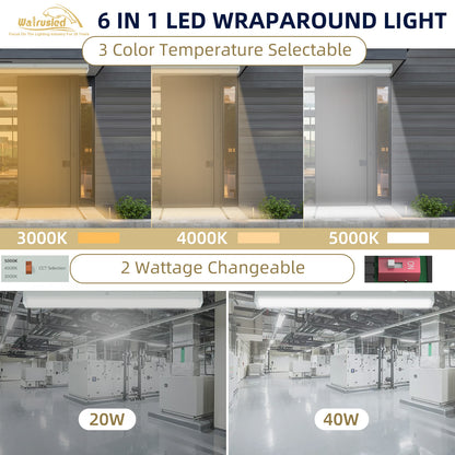 Walrusled 4FT LED Kitchen Wraparound Batten Light Fixture, 2 Wattages/2 Lumens/3 CCT Selectable, 20W/40W 2500lm/5000lm, 3000K/4000K/5000K, 100-277V, IP20, 4 Foot LED Garage Wrap Around Batten Light Fixture, 120CM Flush Mount Stairwell Batten Ceiling Light