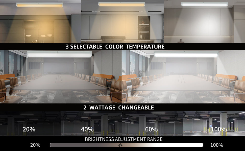 3CCT Switchable and 2-Wattage Selectable Dimmable LED Wraparound Batten Light