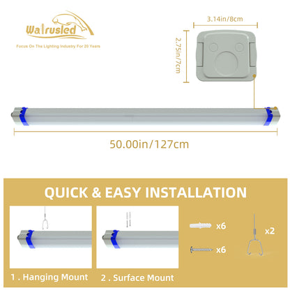 Walrusled 4FT Airport LED Tri Proof Batten Light, 40W, 4400lm, 5000K, IP66, IK10, 48 Inch Garage LED Vapor Tight Linear Tube Light , 4 Foot Tunnel LED Waterproof Dustproof Light Fixture, 120CM Flush Mount Stairwell Led Vapor Proof Batten Ceiling Light