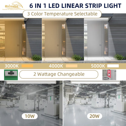 Walrusled 2FT Hallway LED Linear Strip Emergency Batten Light, 3 CCT Power Selectable, 10W/20W, 1250lm/2500lm, Battery Backup, 3000K/4000K/5000K, 2 Foot LED Linear Strip Shop Light Fixture, 60CM Flush Mount Garage Workshop Stairwell Ceiling Batten Light