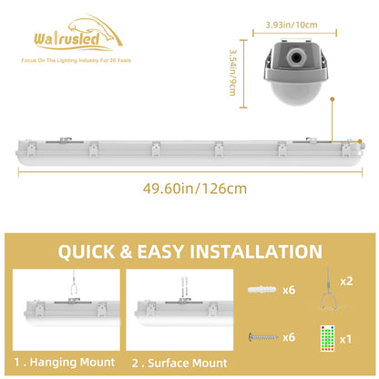 Walrusled 4FT Motion Sensor LED Linear Strip Vapor Tight Emergency Batten Light w/Remote, Power Selectable, 20W/40W, 2500lm/5000lm, Battery Backup, 5000K, IP65, Dimmable 4 Foot Flush Mount LED Tri Proof Light, 120CM Tunnel Led Vapor Proof Ceiling Fixture