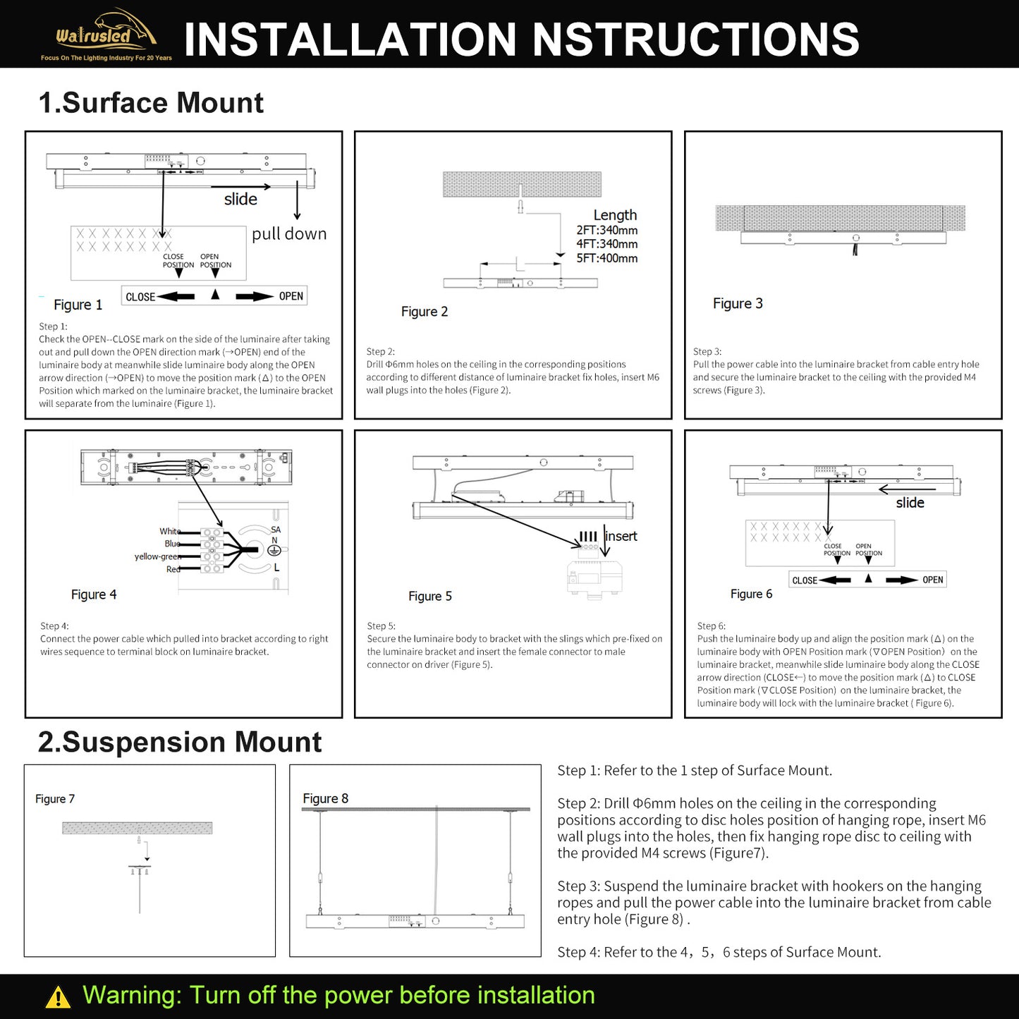 Walrusled 4FT LED Kitchen Wraparound Batten Light Fixture, 2 Wattages/2 Lumens Selectable, 20W/40W 2500lm/5000lm, 5000K, 100-277V, IP20, 4 Foot LED Garage Wrap Around Batten Light Fixture, 120CM Flush Mount LED Closet Stairwell Patio Carport Ceiling Light