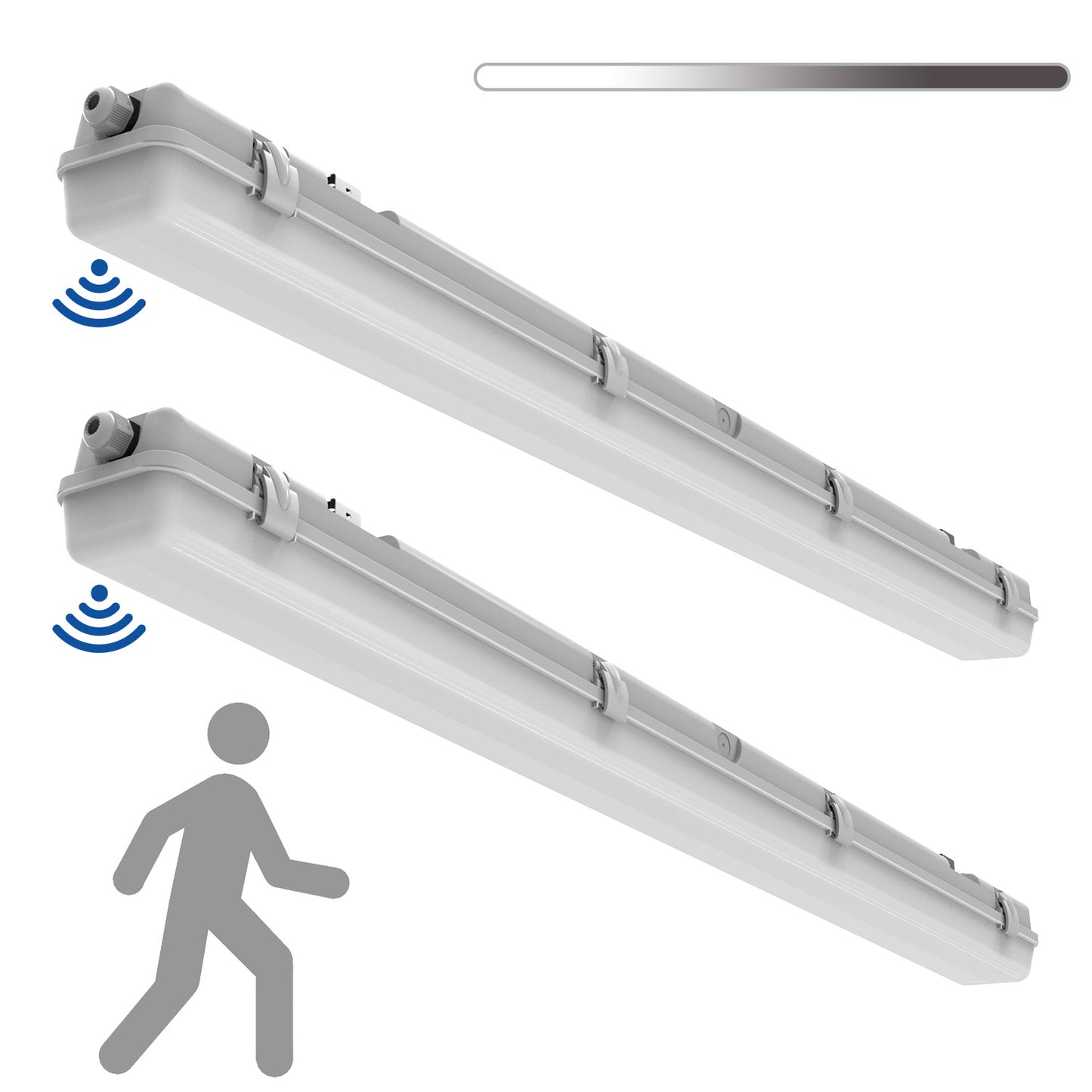 Walrusled 4FT Motion Sensor LED Wraparound Vapor Tight Batten Light, 2 Wattages/2 Lumens Selectable, 20W/40W, 2500lm/5000lm, 5000K, IP65, 100-277V, Dimmable 4 Foot LED Wrap Waterproof Light Fixture, 120CM Flush Mount Led Vapor Proof Batten Ceiling Light