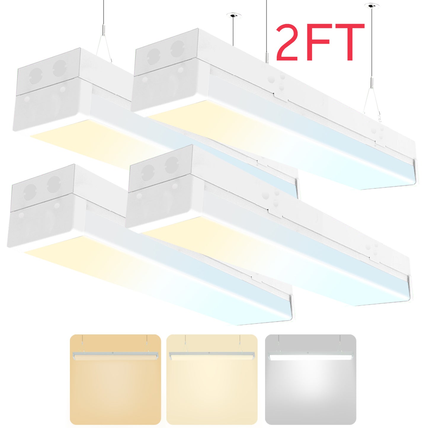 Walrusled Luminaire LED à réglette enveloppante pour cuisine, 2 watts/2 lumens/3 CCT sélectionnable, 10 W/20 W, 1250 lm/2 500 lm, 3 000 K/4 000 K/5 000 K, 100-277 V, IP20, 60 cm Plafonnier à lattes de cage d'escalier à montage encastré