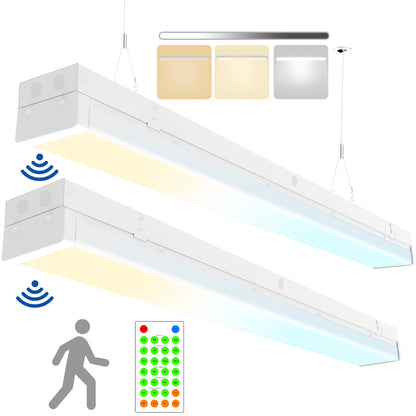 Walrusled 4FT Motion Sensor LED Stairwell Wraparound Batten Light with Remote, 2 Wattages/2 Lumens/3 CCT Selectable 20W/40W 2500lm/5000lm 3000K/4000K/5000K, 100-277V, IP20, Dimmable 4 Foot LED Wrap Batten Light Fixture, 120CM Flush Mount LED Ceiling Light