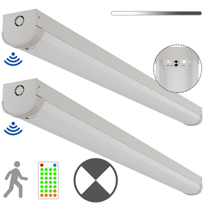 Walrusled 4FT Motion Sensor LED Linear Strip Emergency Batten Pendant Light Fixture w/Remote, Power Selectable, 20W/40W, 2500lm/5000lm, Battery Backup, 5000K, IP20, Dimmable Flush Mount 4 Foot LED Shop Garage Workshop Hallway Ceiling Batten Light Fixture