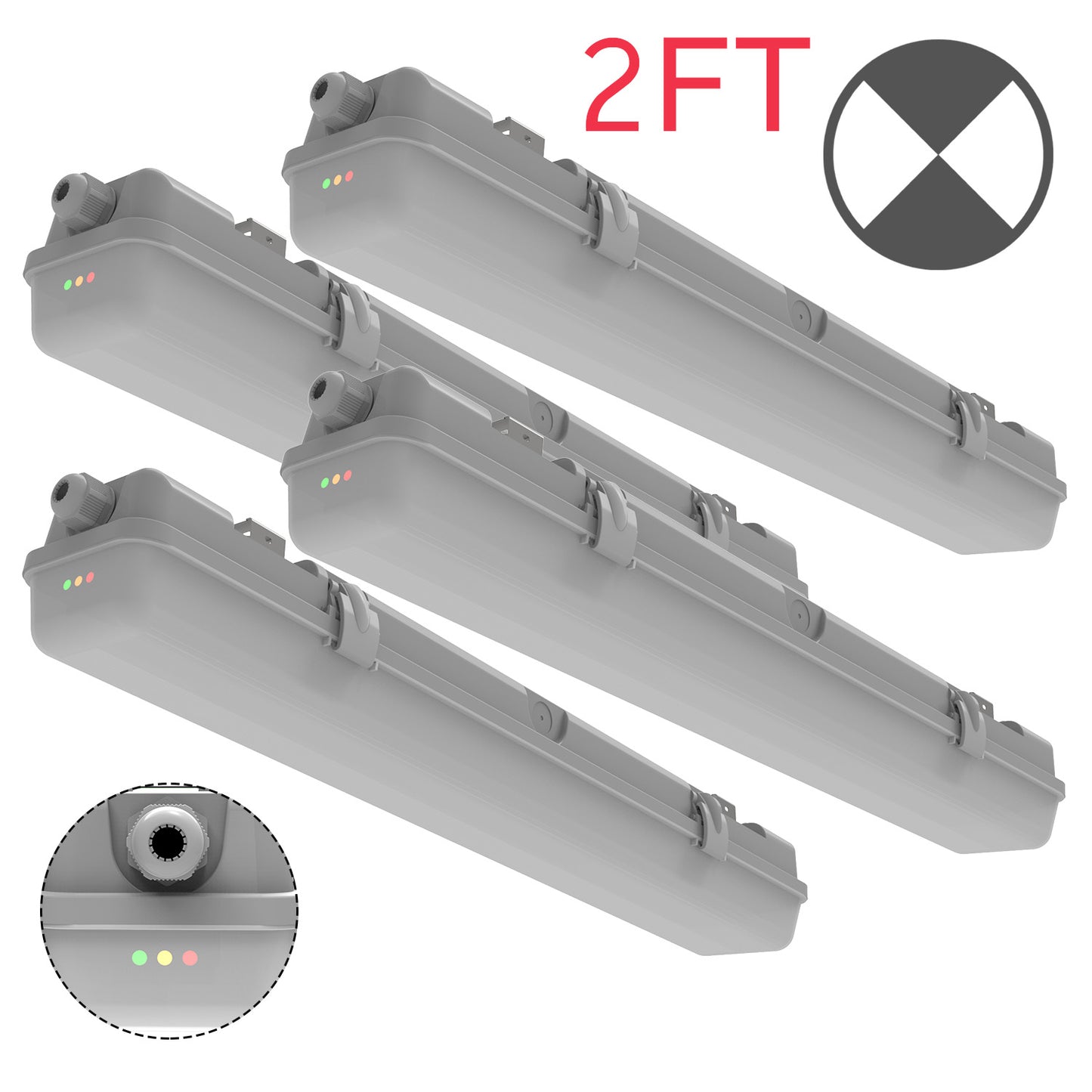 Walrusled 2FT LED Stairwell Wraparound Vapor Tight Emergency Batten Light, Power Selectable 10W/20W, 1250lm/2500lm, Battery Backup, 5000K, IP65, IK08, 2 Foot LED Garage Wrap Waterproof Light Fixture, 60CM Flush Mount LED Tunnel Vapor Proof Ceiling Light