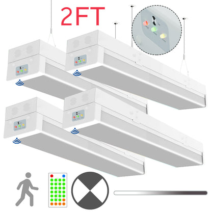 Walrusled 2FT Motion Sensor LED Patio Wraparound Emergency Batten Light w/Remote, Power Selectable, 10W/20W, 1250lm/2500lm, Battery Backup, 5000K, IP20, Dimmable 2 Foot LED Office Wrap Around Batten Light Fixture, 60CM Flush Mount LED Garage Ceiling Light