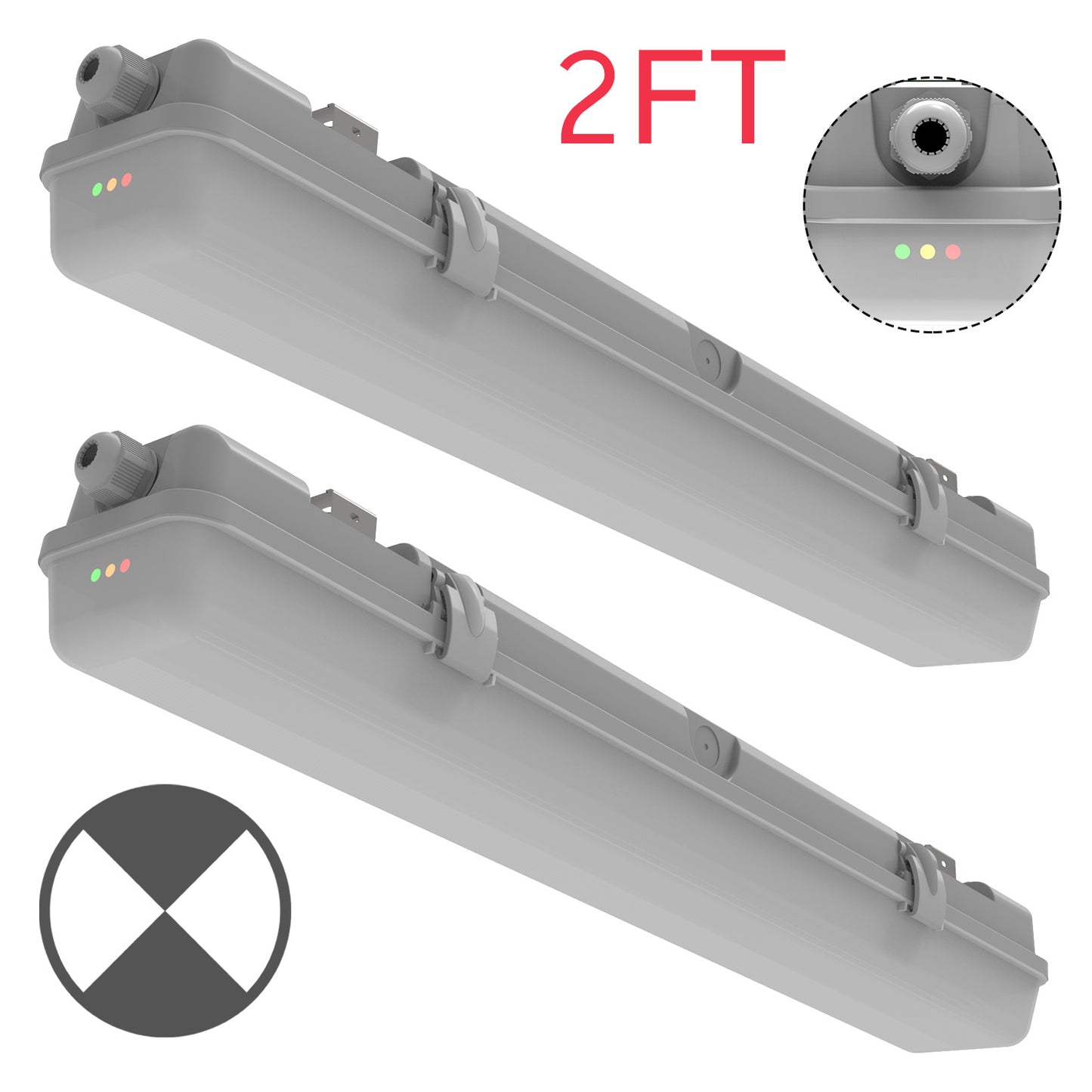 Walrusled 2FT LED Stairwell Wraparound Vapor Tight Emergency Batten Light, Power Selectable 10W/20W, 1250lm/2500lm, Battery Backup, 5000K, IP65, IK08, 2 Foot LED Garage Wrap Waterproof Light Fixture, 60CM Flush Mount LED Tunnel Vapor Proof Ceiling Light