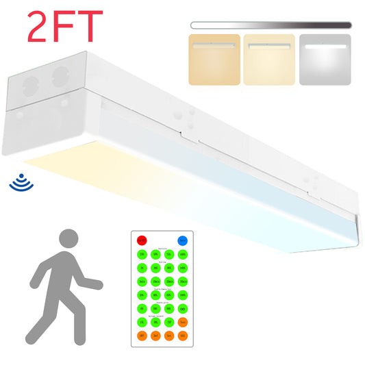 Walrusled 2FT Motion Sensor LED Stairwell Wraparound Batten Light with Remote, 2 Wattages/2 Lumens/3 CCT Selectable, 10W/20W 1250lm/2500lm, 3000K/4000K/5000K,100-277V, IP20, Dimmable 2 Foot LED Wrap Batten Light Fixture, 60CM Flush Mount LED Ceiling Light