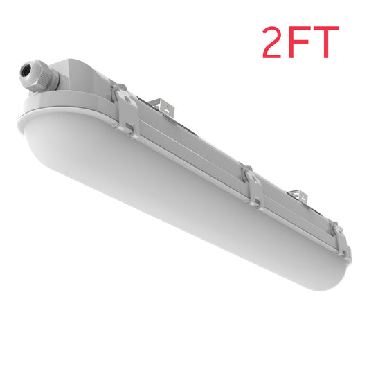 Walrusled 2FT Garage LED Linear Strip Vapor Tight Batten Light 2 Wattages/2 Lumens Selectable, 10W/20W, 1250lm/2500lm, 5000K, IP65, 100-277V, 2 Foot Stairwell LED Tri Proof Light Fixture, 60CM Flush Mount Tunnel Led Vapor Proof Batten Ceiling Light