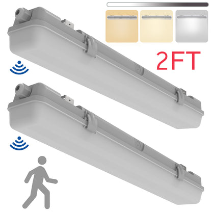 Walrusled 2FT LED-Rundum-Dampfdichte Lichtleiste mit Bewegungsmelder, 2 Wattagen/3 CCT wählbar 10W/20W 1250lm/2500lm 3000K/4000K/5000K, IP65, IK08, dimmbare 2 Fuß LED-Tunnel-Wickel-Wasserdichte Leuchte, 60CM bündig montierte dampfdichte LED-Deckenleuchte